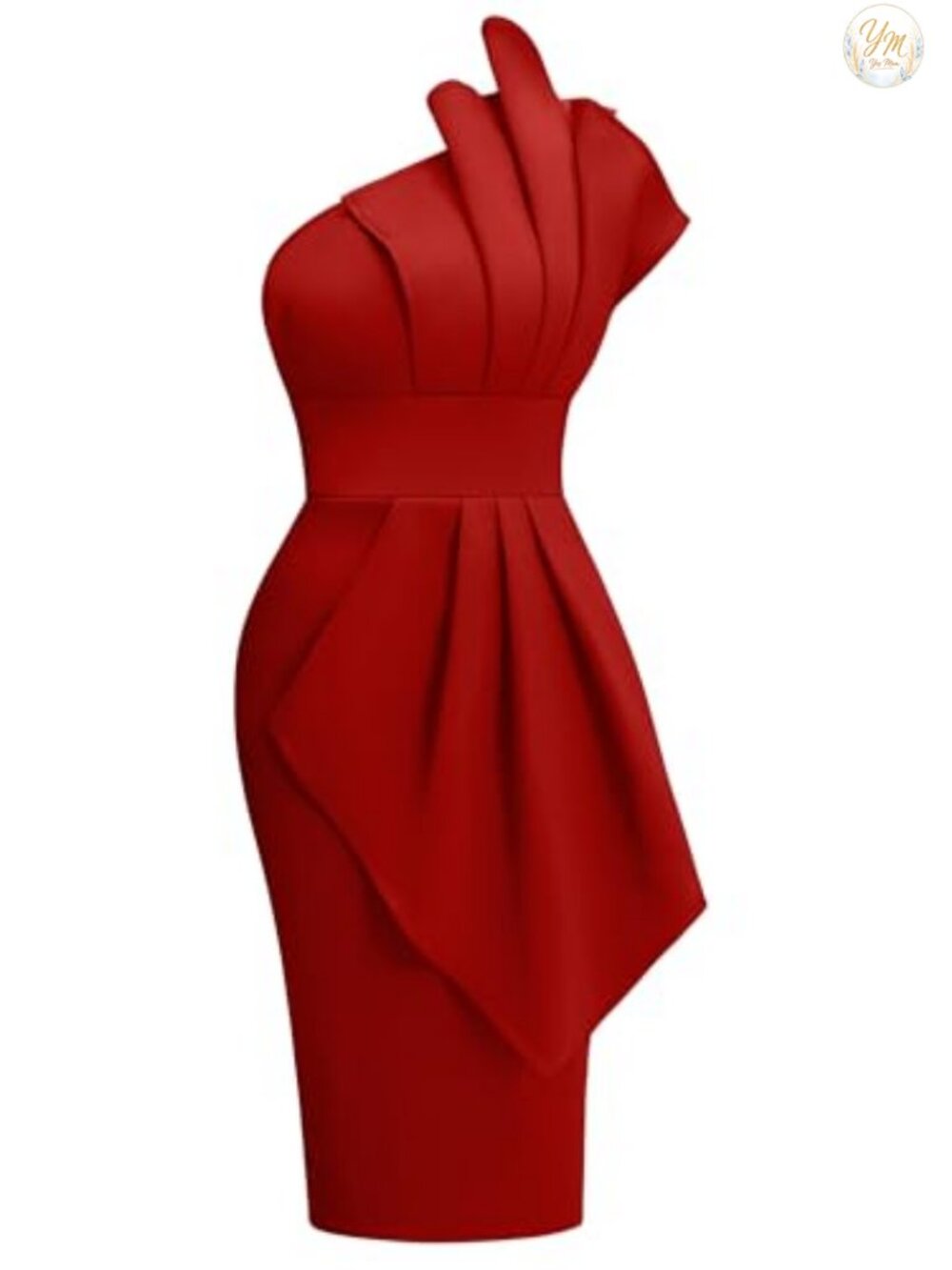 One Shoulder Pleated Midi Dress Bodycon Party Cocktail Sleeveless Polyester